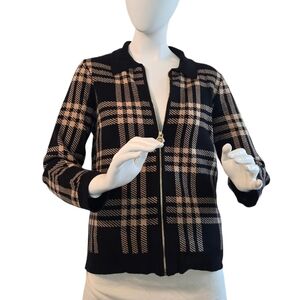 Anne Klein Black & Camel Plaid Sweater S